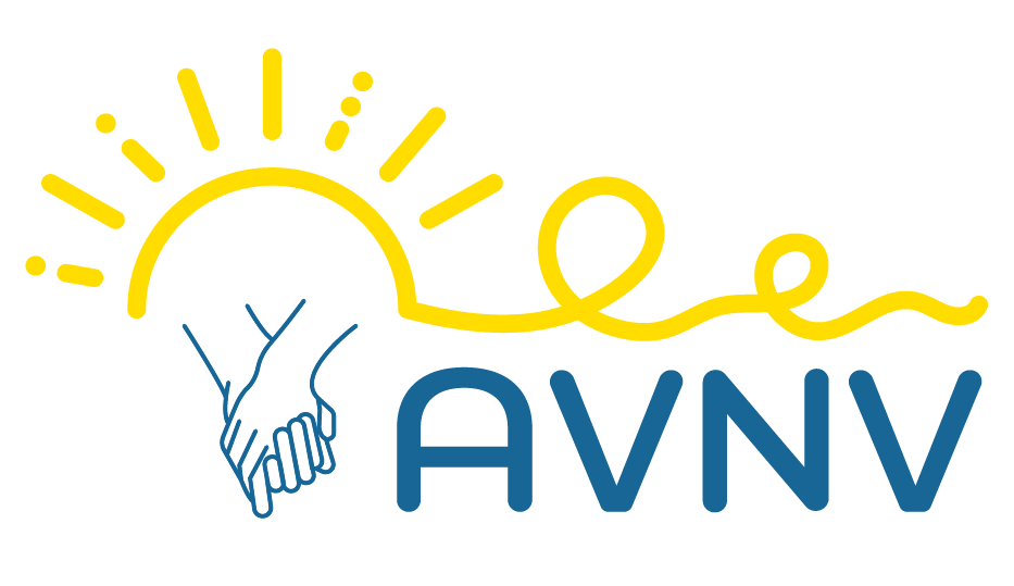 logo de l’association représentant un généreux soleil éclairant une chaleureuse poignée de main à côté de laquelle est inscrit A,V,N,V.